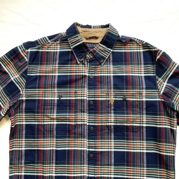 NEW US Polo Assn Plaid Button Down Shirt Long Sleeve Cotton Blend Pocket Thick M - Picture 3 of 12